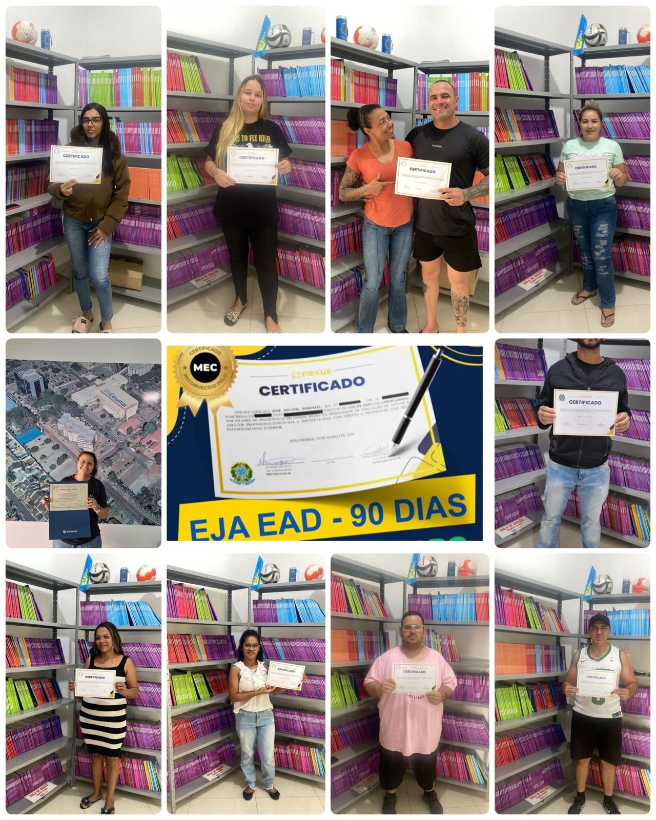 Alunos formados do EJA segurando seus certificados
